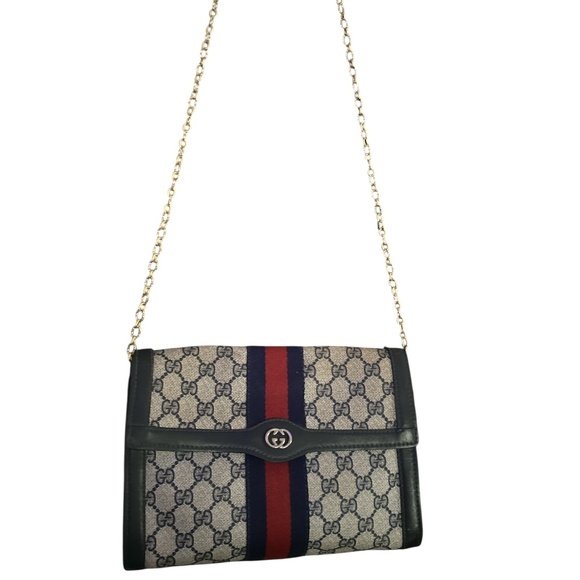 GUCCI GG Navy +Red Clutch Bag Sherry Line w Free Organizer Strap Converter - Picture 10 of 11